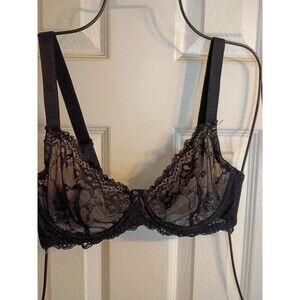 Fredericks Of Hollywood Underwire Pushup Bra Sheer Black Lace 32 D